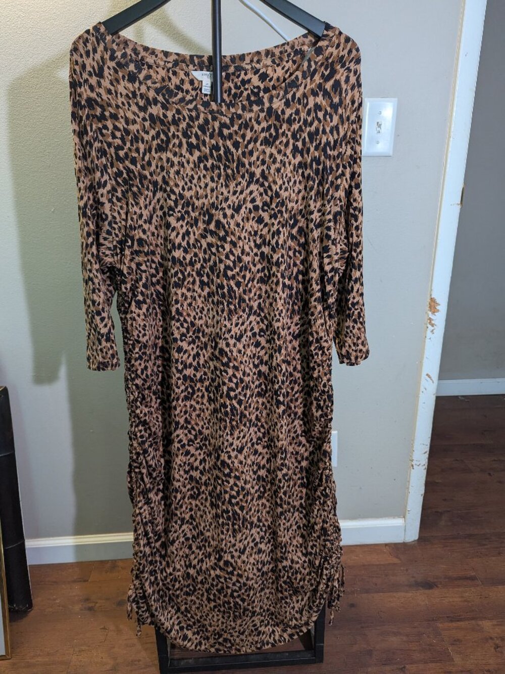 Terra and Sky Leopard Print Long Sleeve Maxi Dress